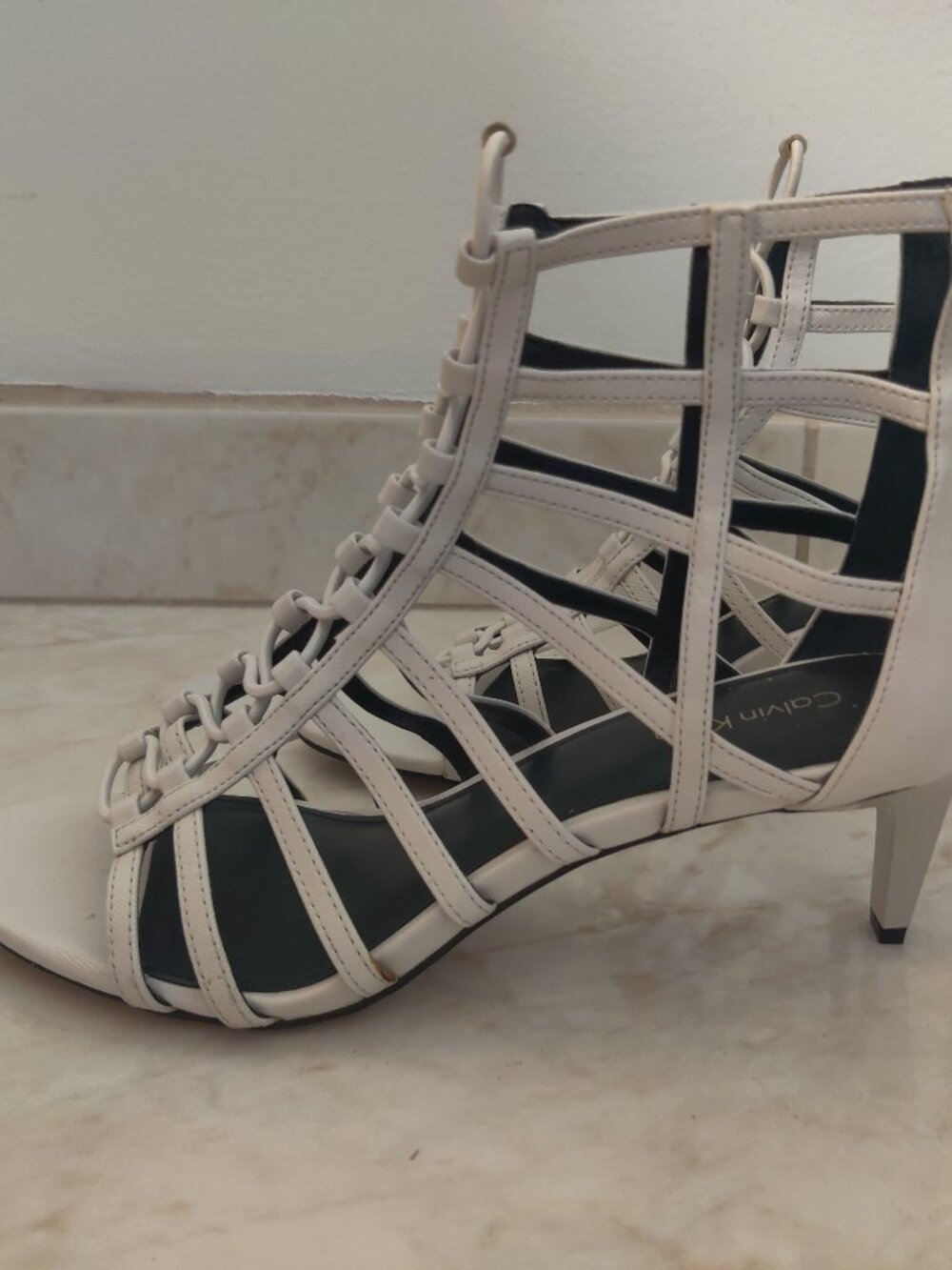 Calvin Klein White Sandal Strappy Heels Size 7.5